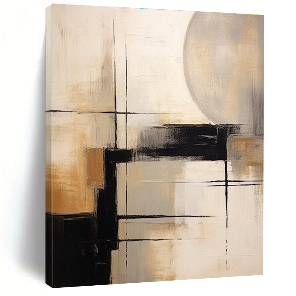 Geometric Abstract in Neutral Tones Abstract Painting for Sophisticated Dining Areas HENG356