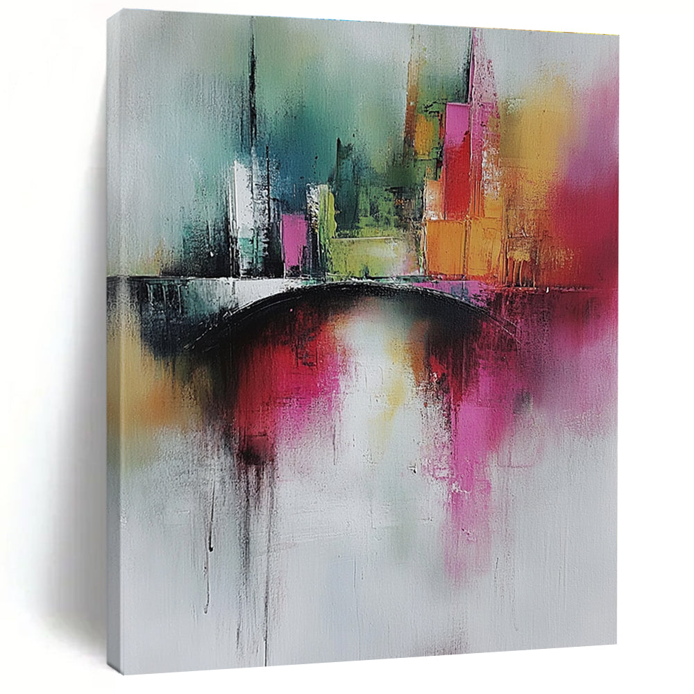Colorful Cityscape Abstract Painting for Urban - Themed Cafes GAB0905