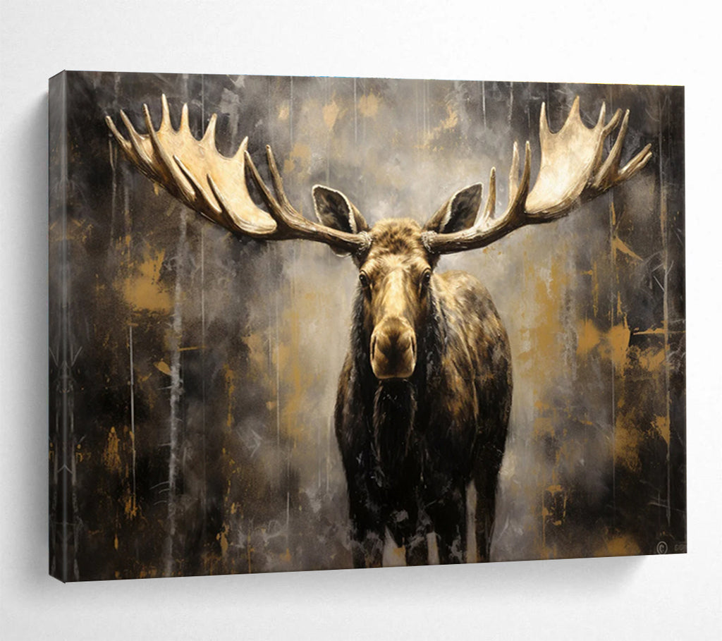Moose Portrait Abstract Painting for Rustic - Chic Interiors YHT078