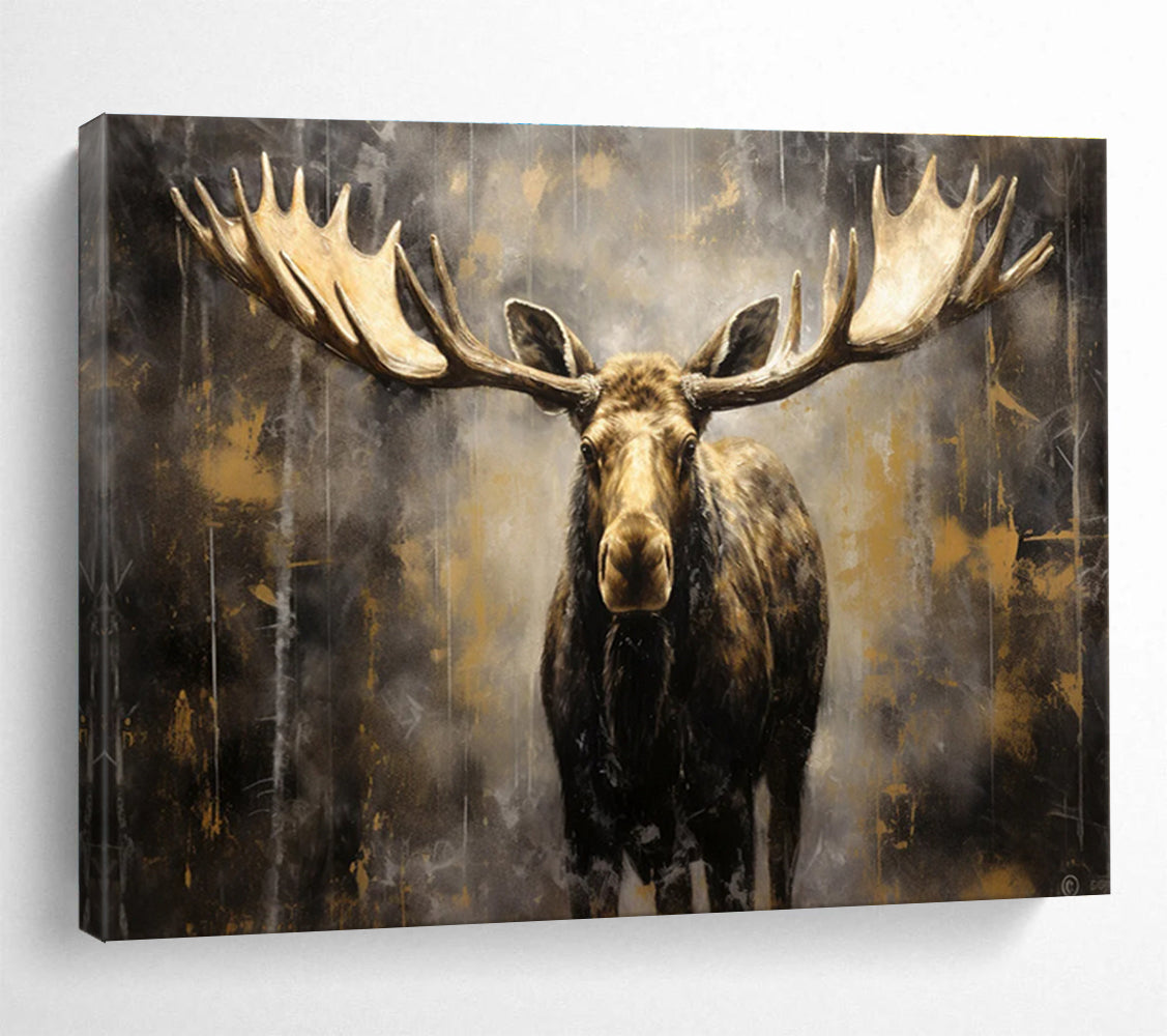 Moose Portrait Abstract Painting for Rustic - Chic Interiors YHT078