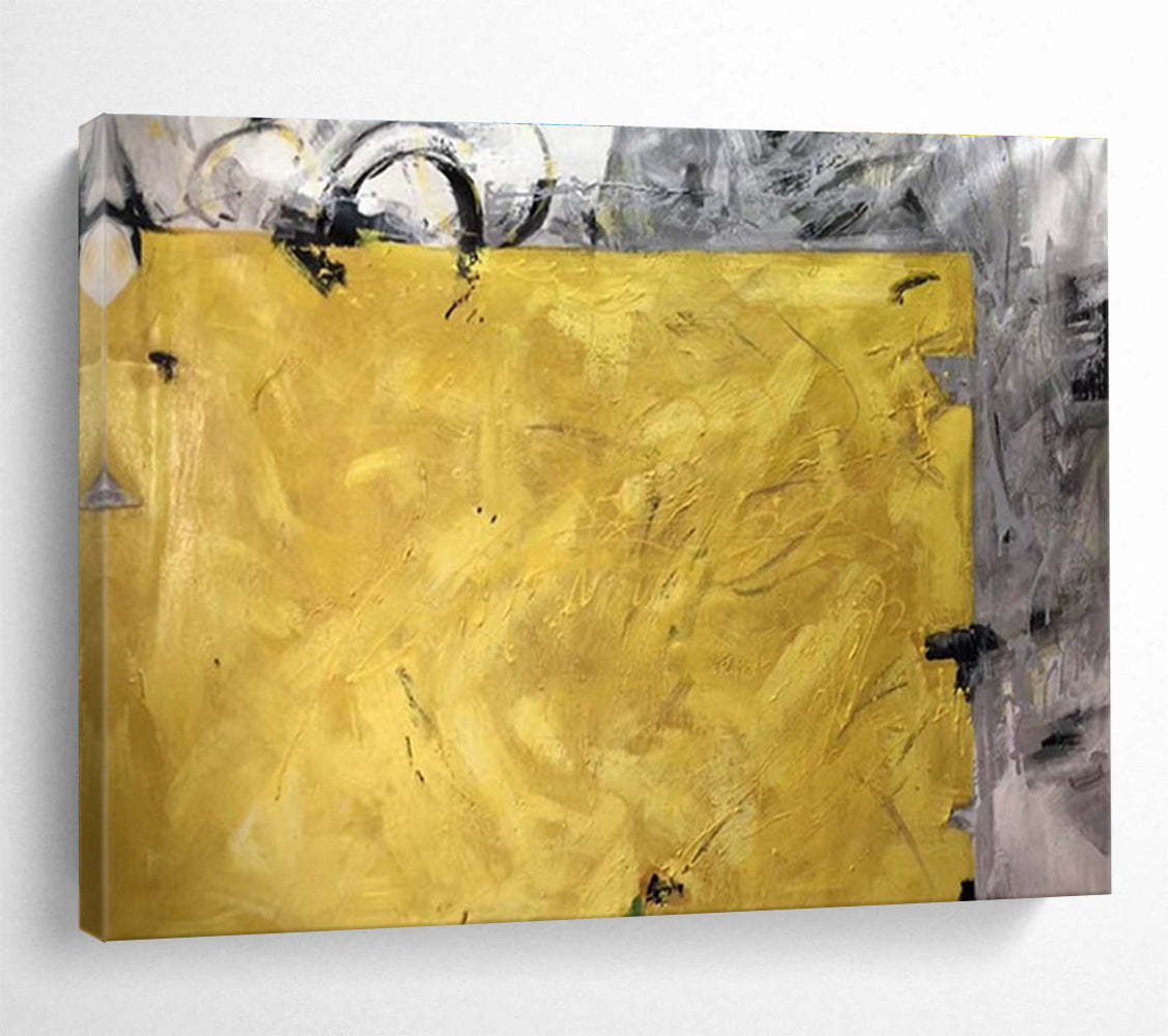 Bold Yellow Block Abstract Painting for High - Energy Spaces YHT153
