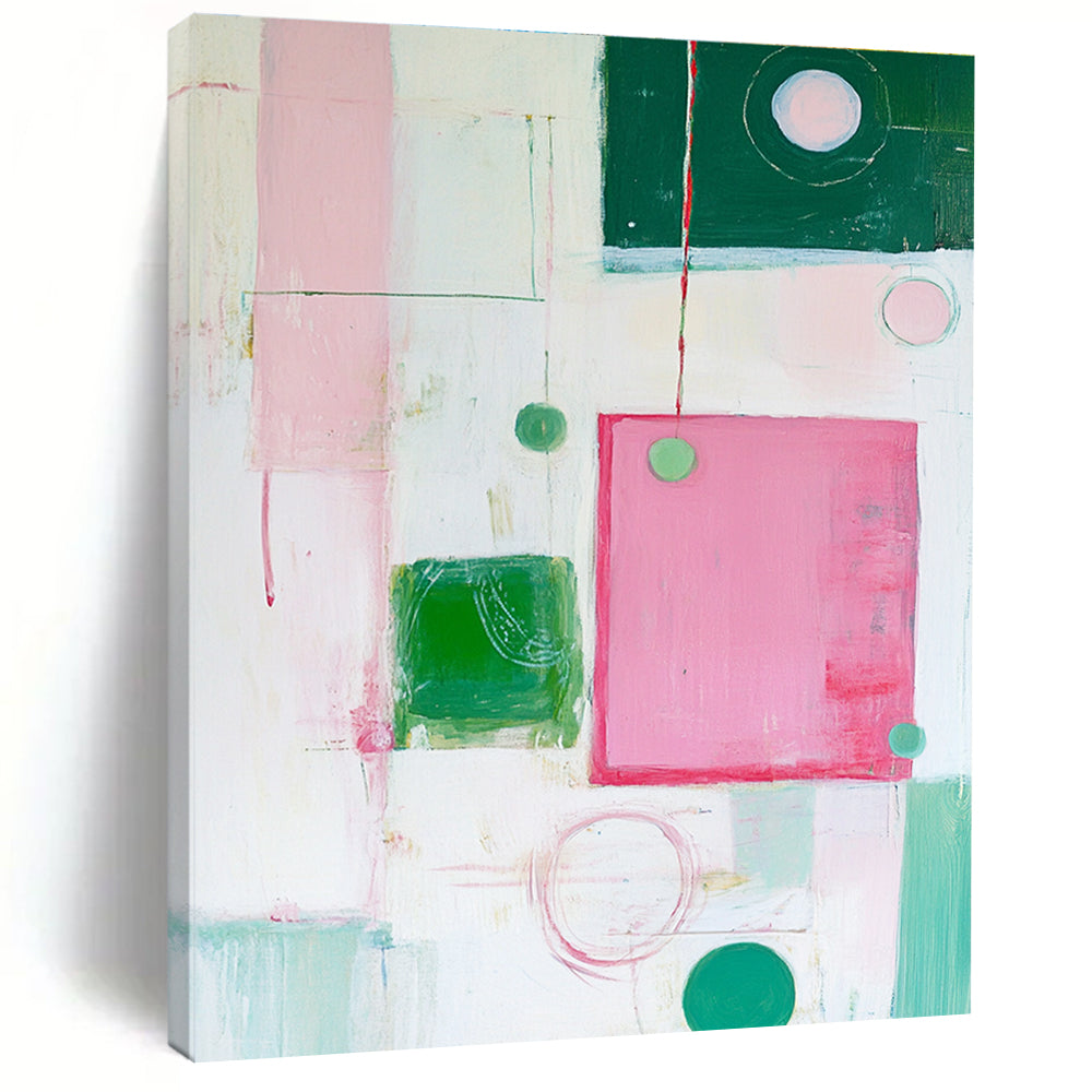 Pink Green White Abstract Painting with Playful Geometry WINK518