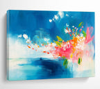Blue Sky and Colorful Flowers Abstract Painting with Expressive Brushwork ABS394