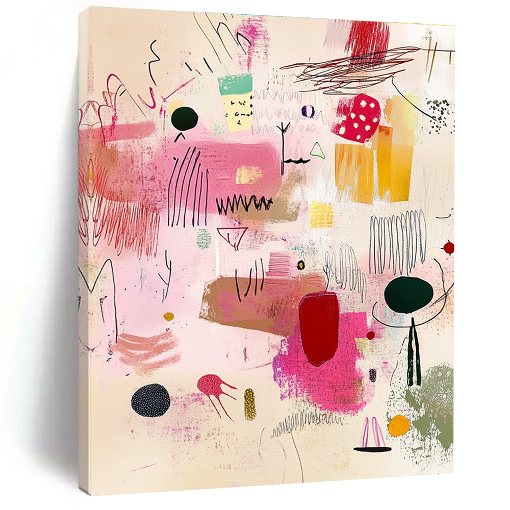 Playful Pink Doodles Whimsical Sketch Abstract Painting GAB0248