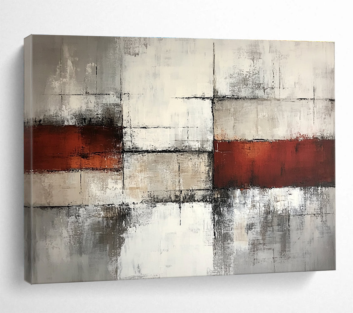 Gray, White, and Red Abstract Painting ABS589