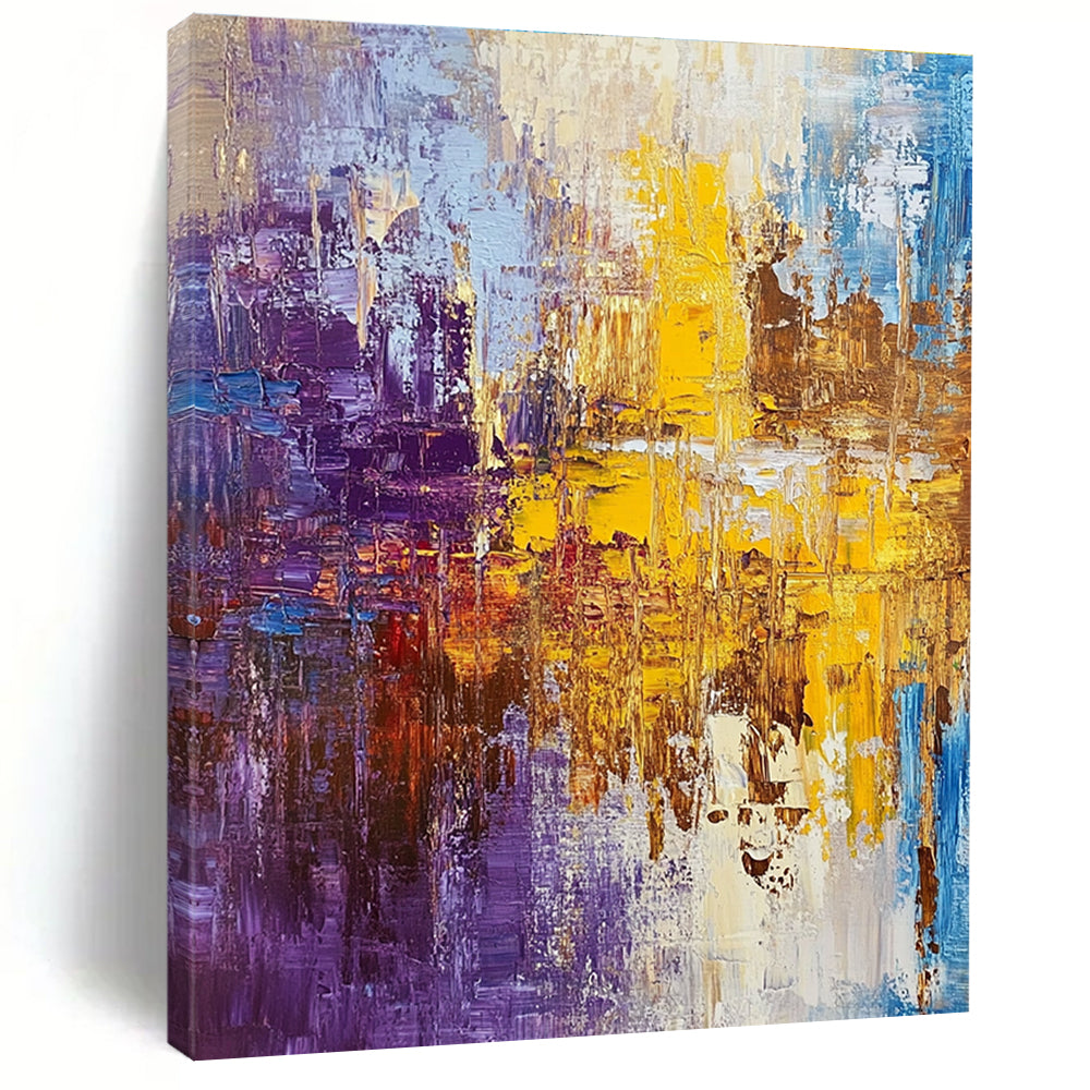 Purple Yellow Blue Abstract Painting with Vibrant Contrast WINK481