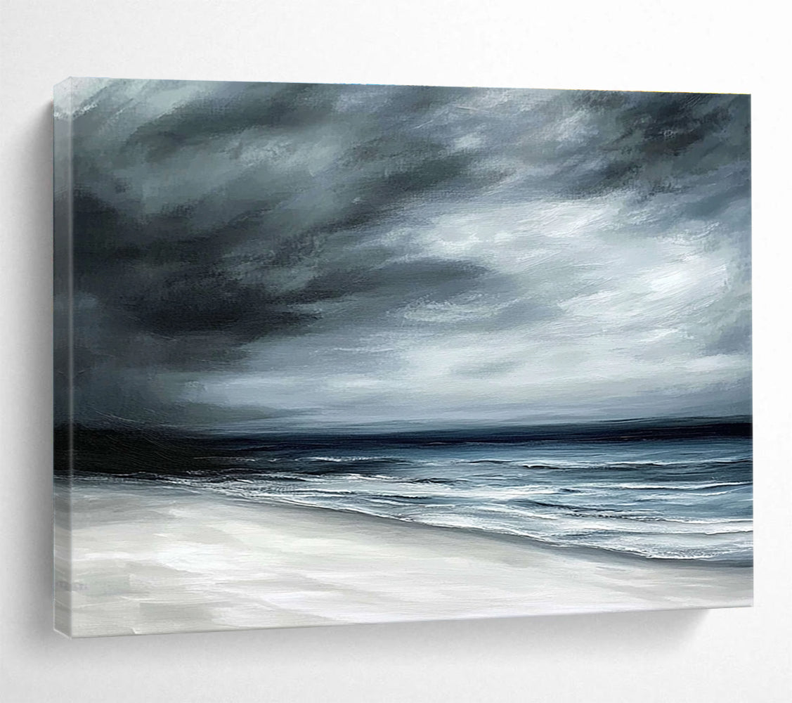 Stormy Coastal Landscape with Dark, Mood Tones Abstract Painting ABS339