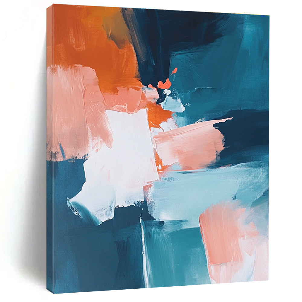 Blue Orange Block Abstract Painting with Vibrant Contrast WINK790