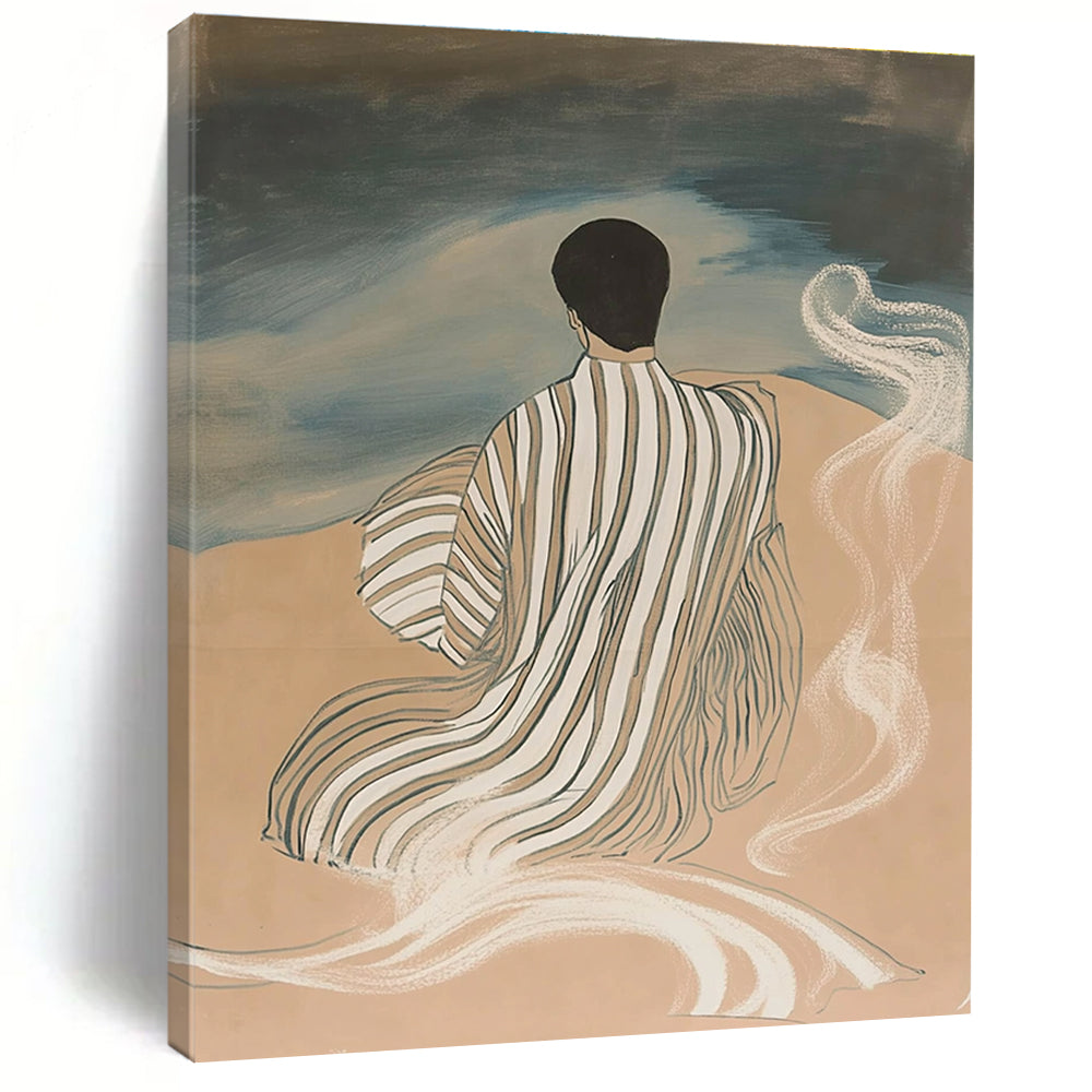 Figure by the Sea Serene Narrative Abstract Painting GAB0253