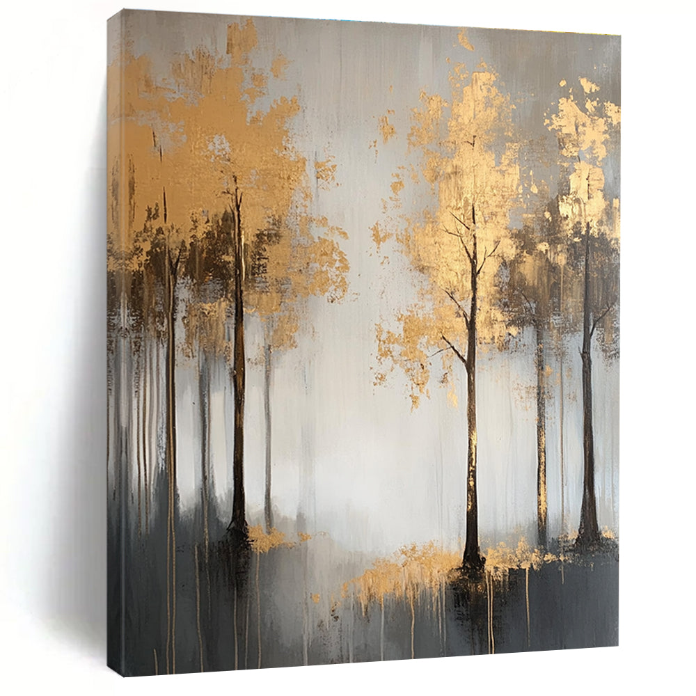 Gold Trees on Gray Elegant Abstract Landscape GAB0334