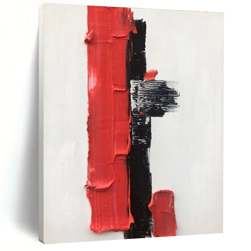 Red - Black Minimalist Abstract Painting for Modern Entryways HENG390