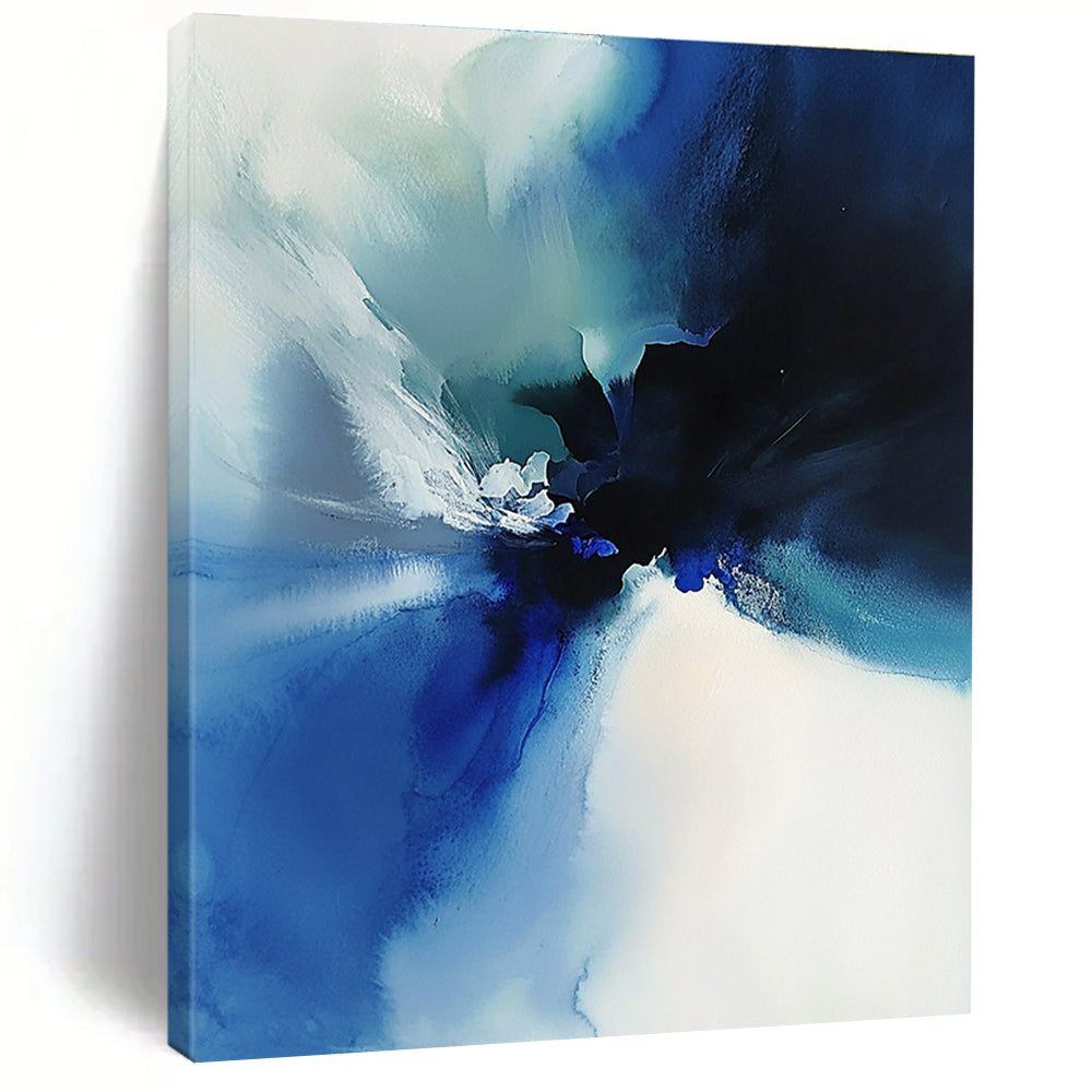 Blue Abstract Ink Fusion Painting with Ethereal Flow WINK389