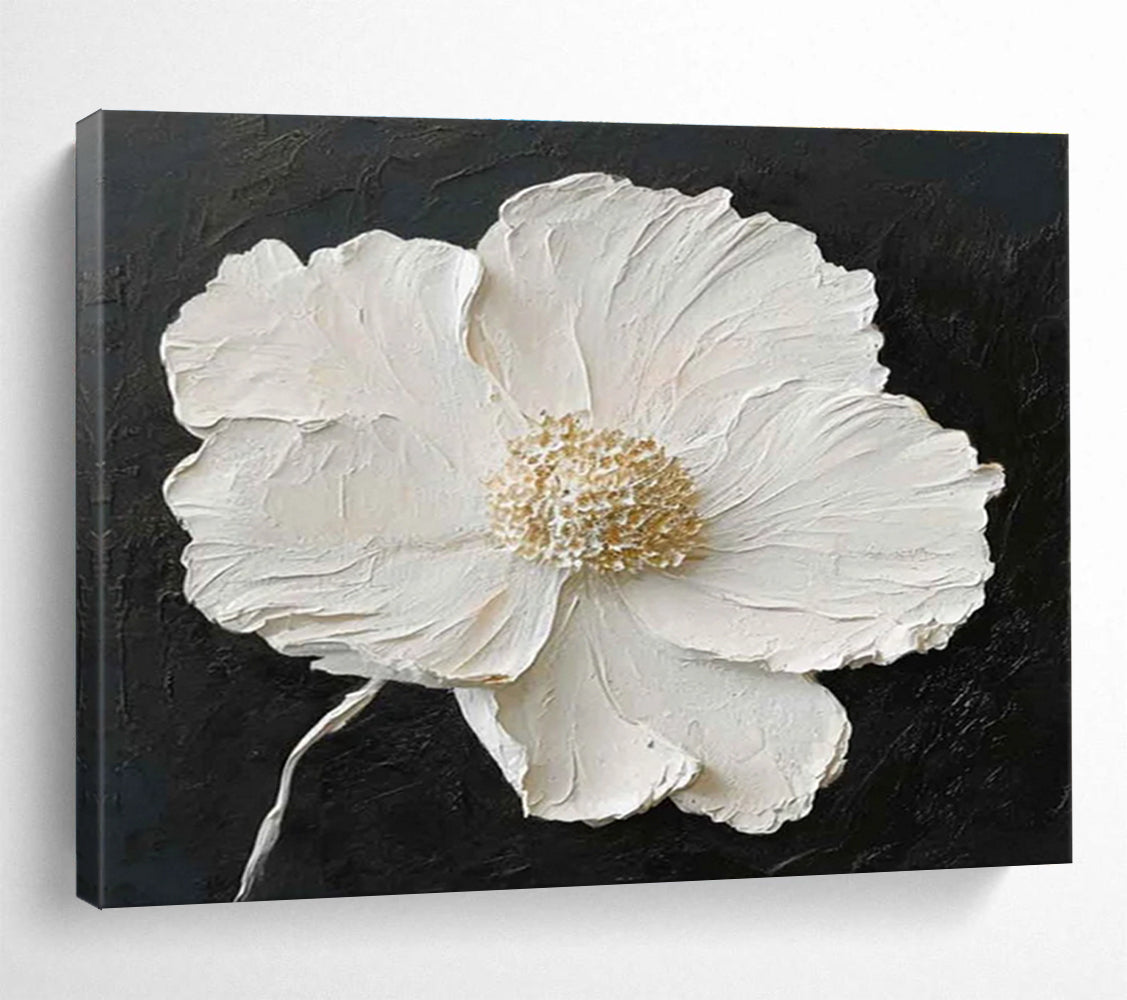 Textured White Flower Abstract Painting for Elegant Spaces YHT090
