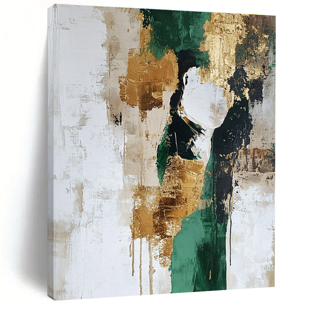 Green - Gold - Beige Abstract Painting with Earthy Opulence WINK539
