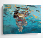 Underwater Swimmer Abstract Painting for Coastal Home Offices YHT247