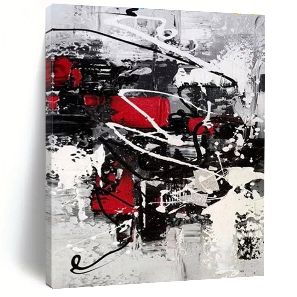 Red - Black - White Dynamic Abstract Painting for Creative Studios HENG383