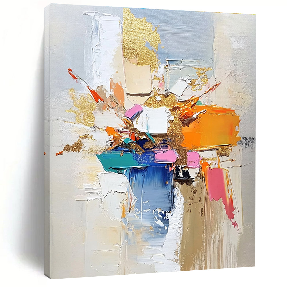 Colorful Block Gold Abstract Painting with Bold Creativity WINK469