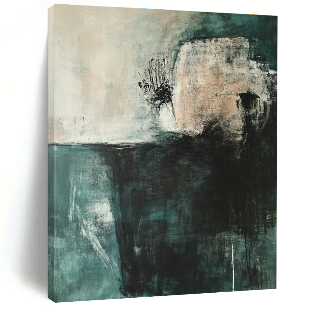 Teal and Gray Abstract Painting for Calm Interiors GAB0729