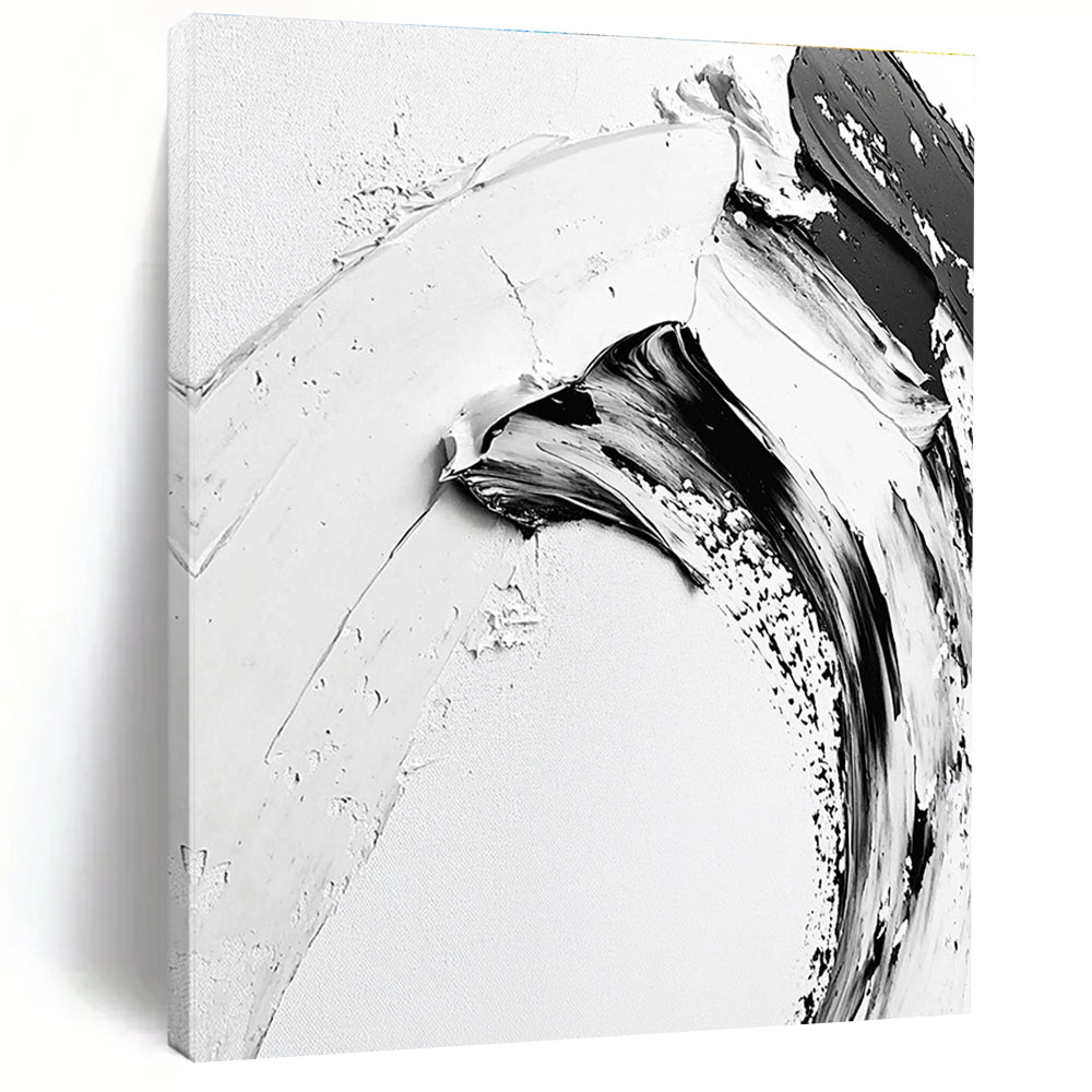 Curved Black - White Abstract Painting with Graceful Contrast WINK351