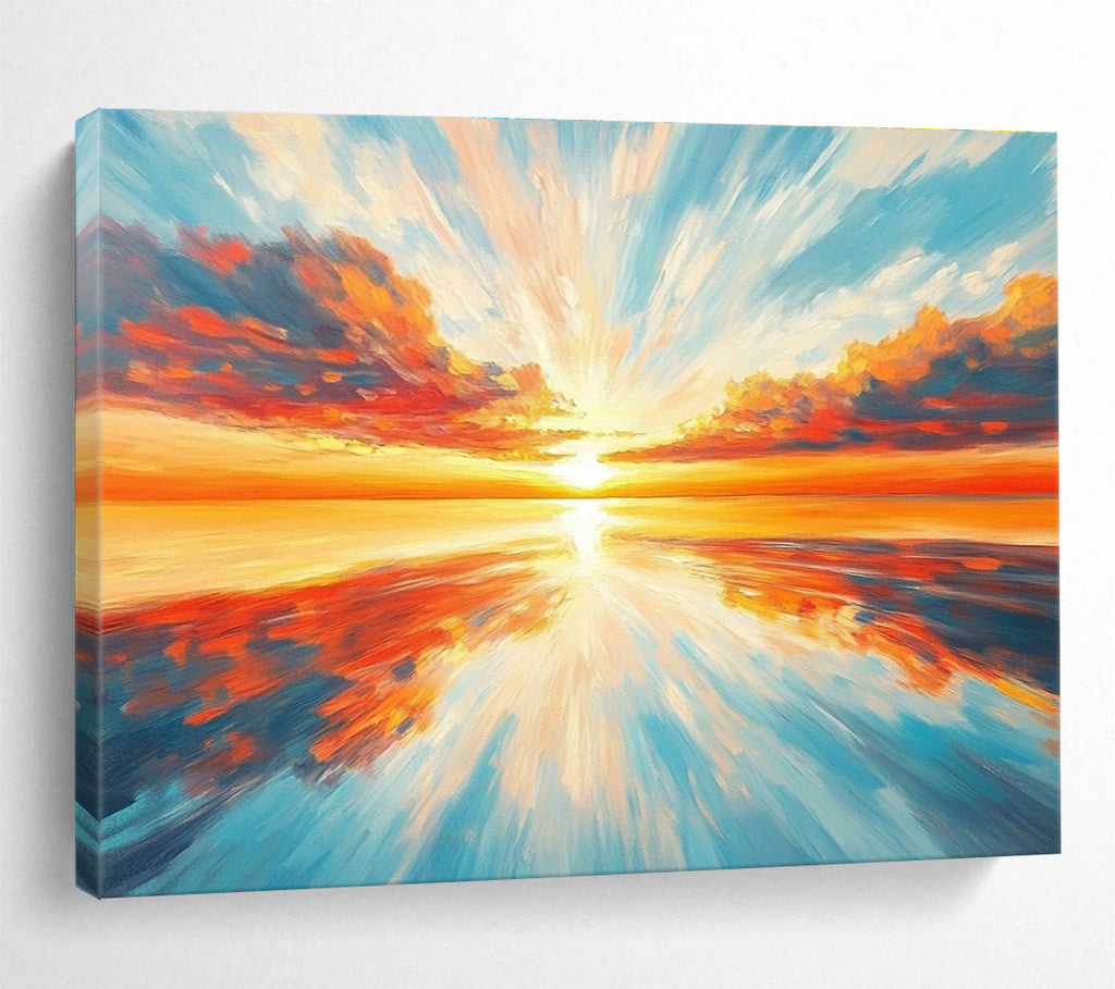 Radiant Sunset Over Ocean Painting with Vivid Colorful Reflections ABS562