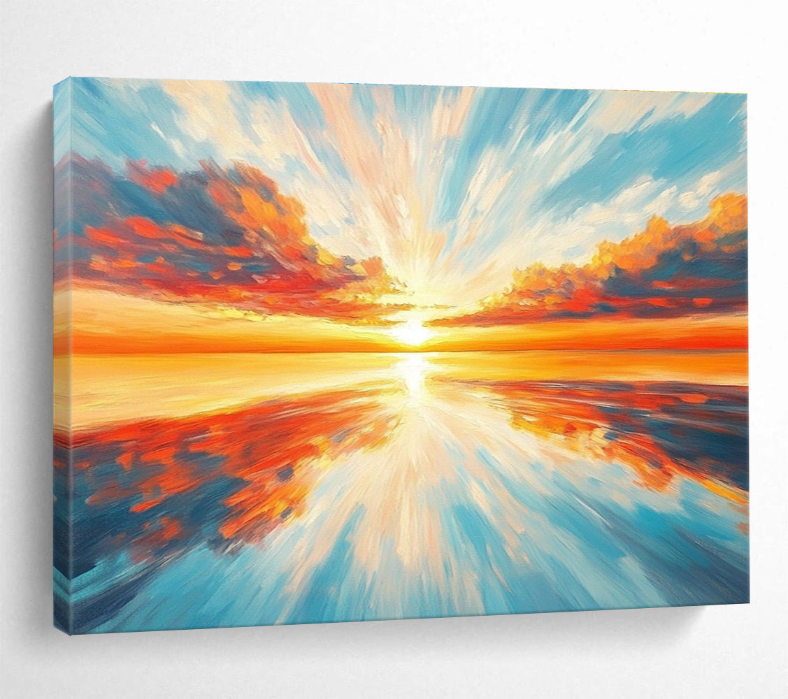 Radiant Sunset Over Ocean Painting with Vivid Colorful Reflections ABS562
