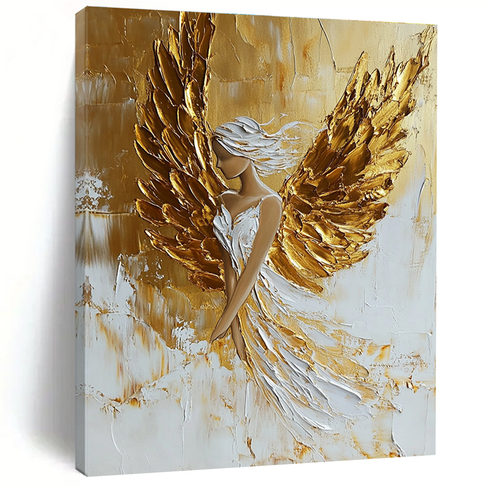 Golden Winged Female Form - Empowering Figurative Abstract Art GAB0435