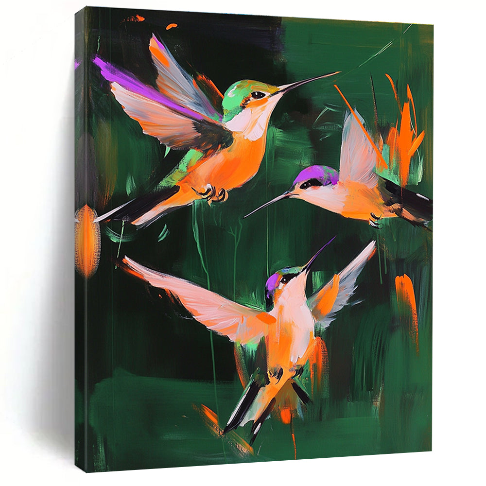 Colorful Hummingbirds Abstract Painting of Lively Vitality GAB0148
