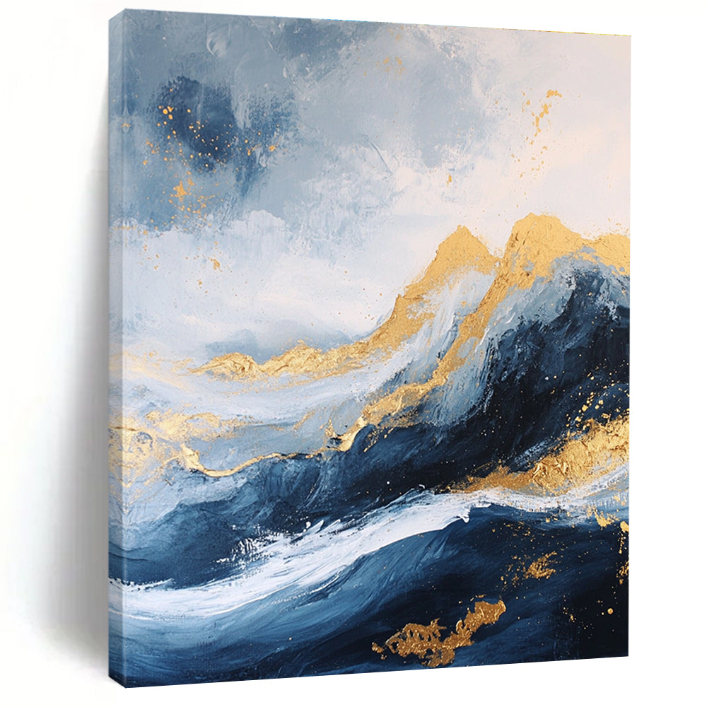 Blue and Gold Mountain Abstract - Luxurious Landscape Abstract Art GAB0458