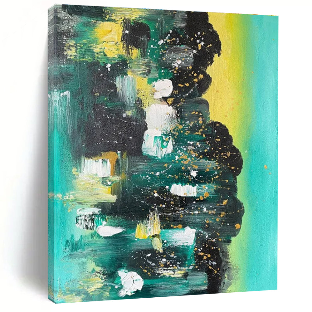 Green and Blue Abstract with Gold Abstract Painting for Luxury Hotel Spa Suites HENG038
