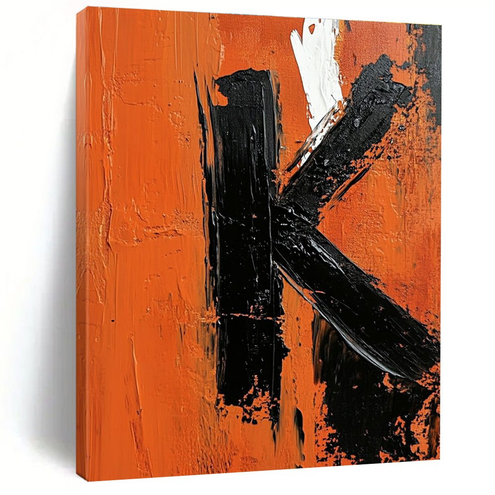 Bold Black and Orange Letter K Abstract Painting for Industrial - Style Spaces GAB1366