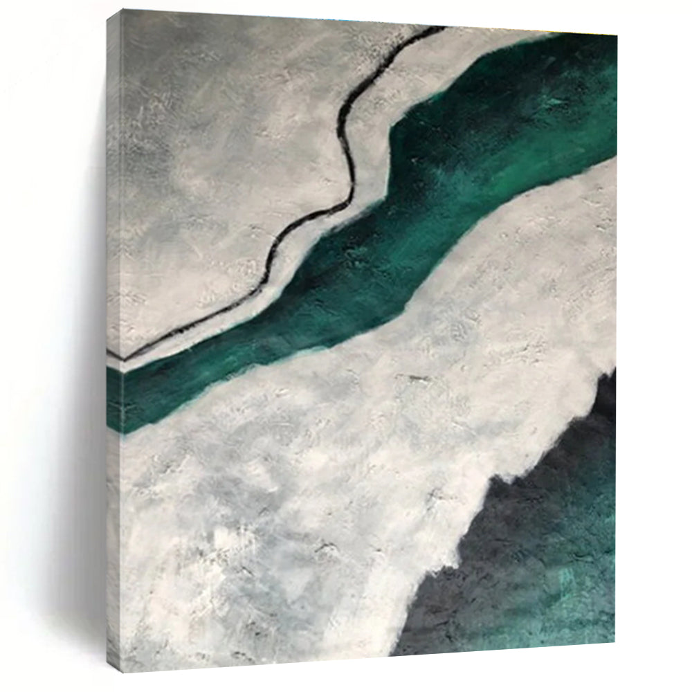 Gray - Green Textured River Abstract Painting for Nature - Inspired Studies HENG403