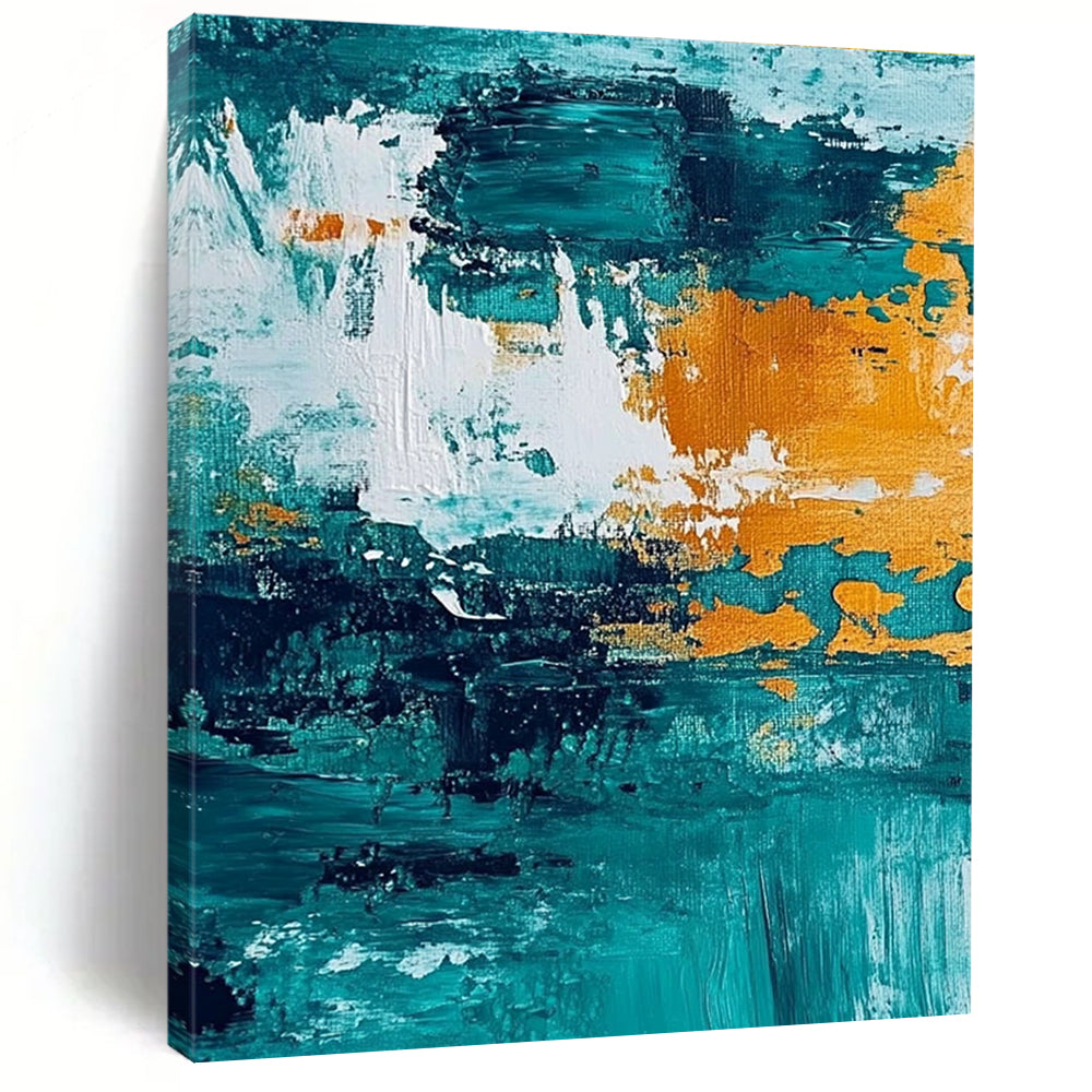 Teal and Orange Abstract Painting with Bold Textures WINK793