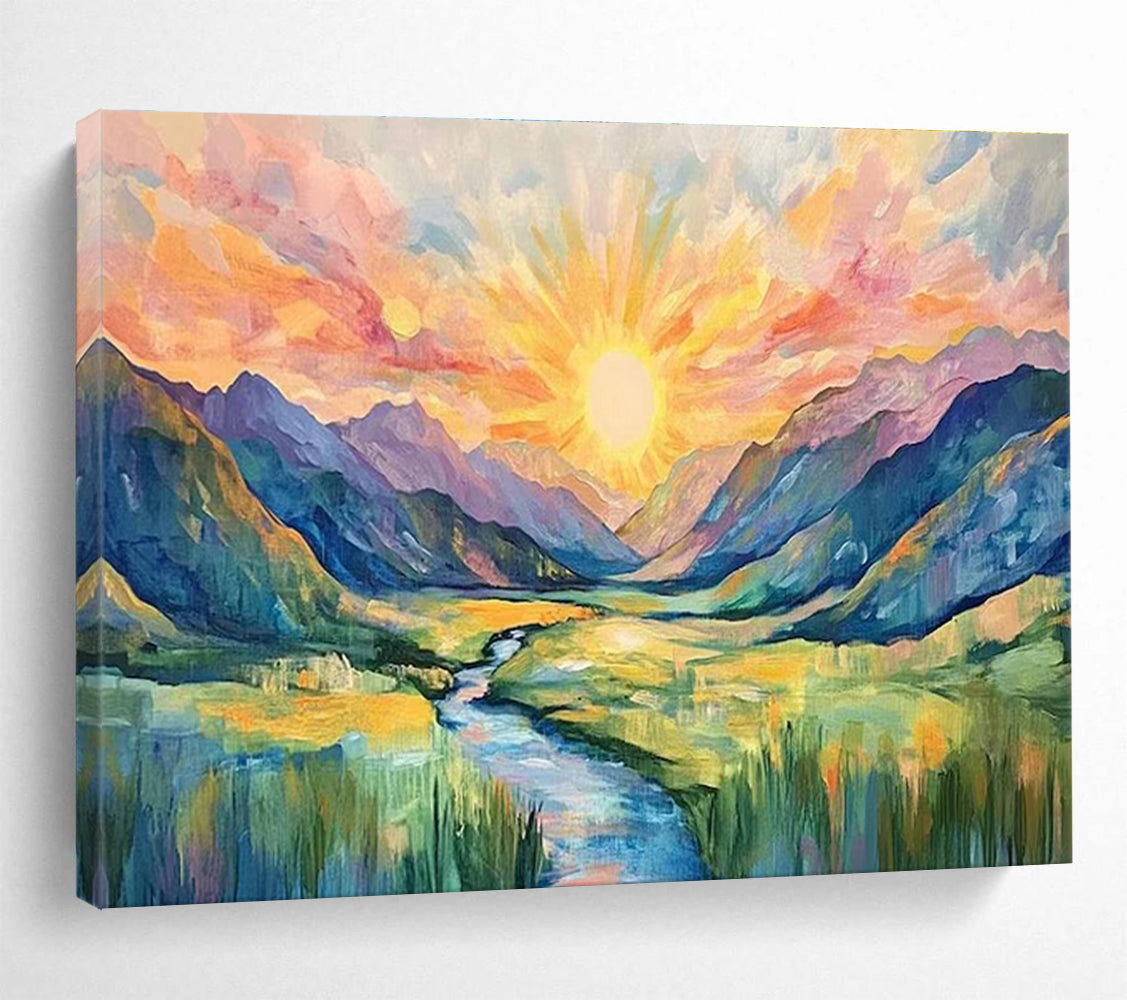 Sunrise Mountain Abstract Painting for Adventure - Lover Offices YHT416