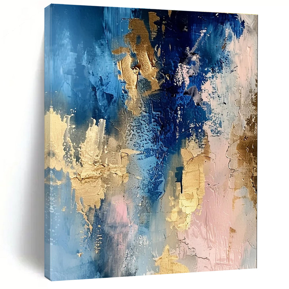 Blue - Gold - Pink Abstract Fusion Painting for Art Deco Living Spaces HENG072