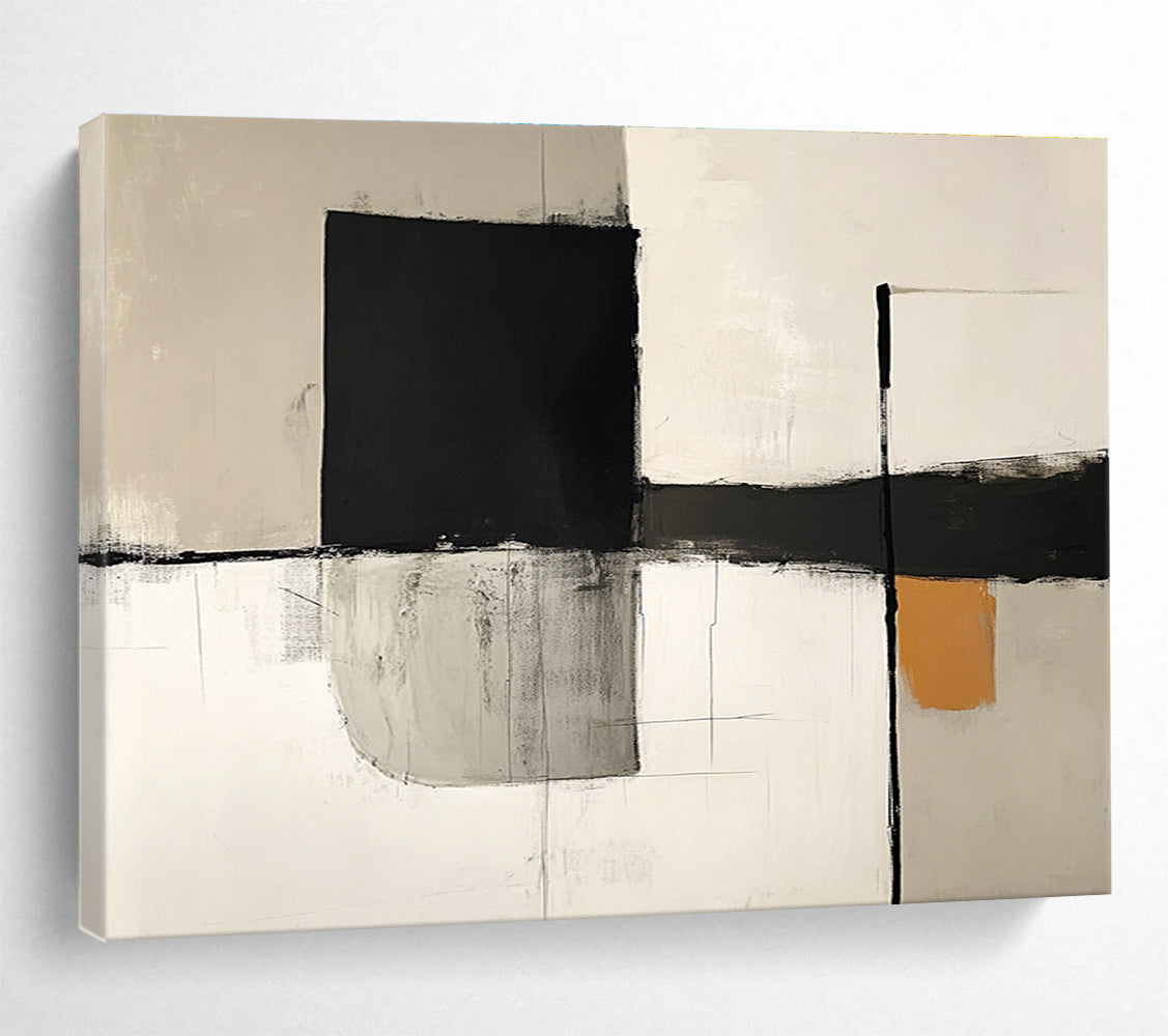 Black - White - Orange Abstract  Subtle Pop of Color ABS096