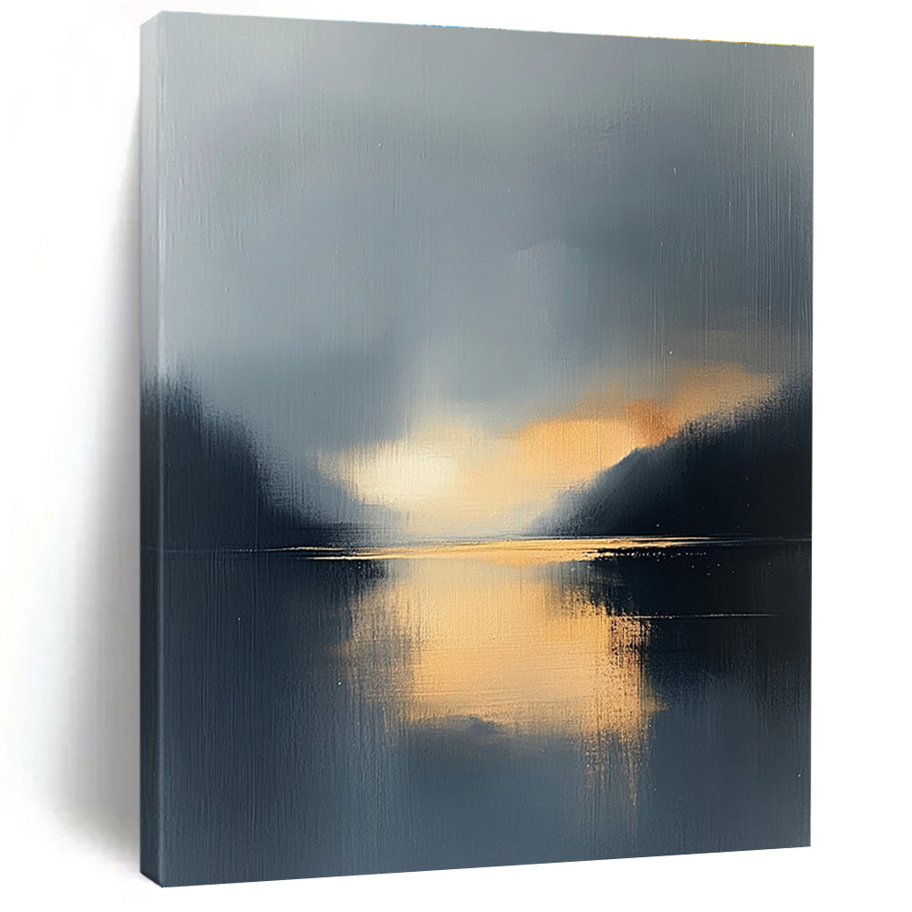 Misty Lake Sunset - Serene Landscape Abstract Painting GAB0580