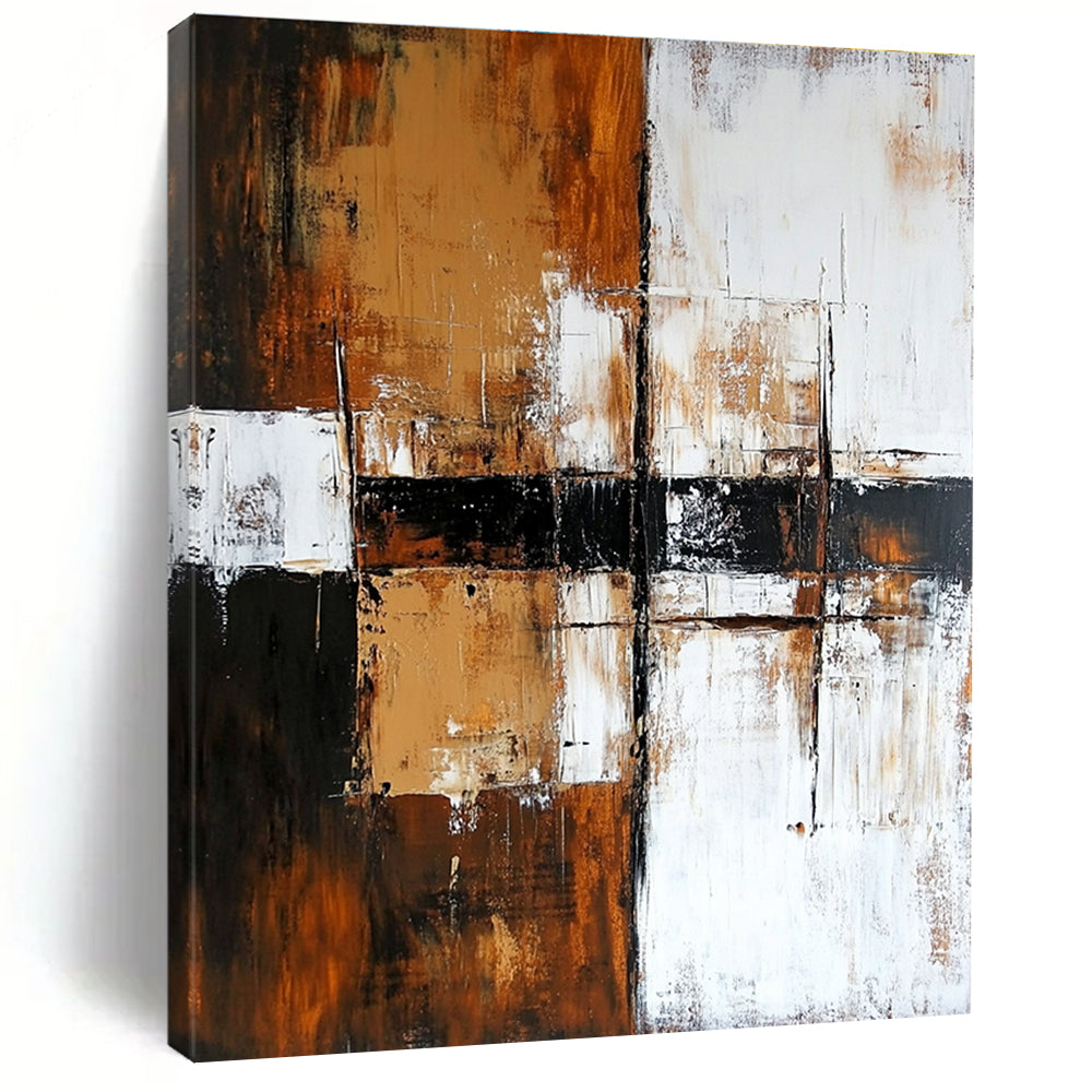 Brown and Black Grid - Patterned Abstract Painting for Industrial - Style Offices GAB0890