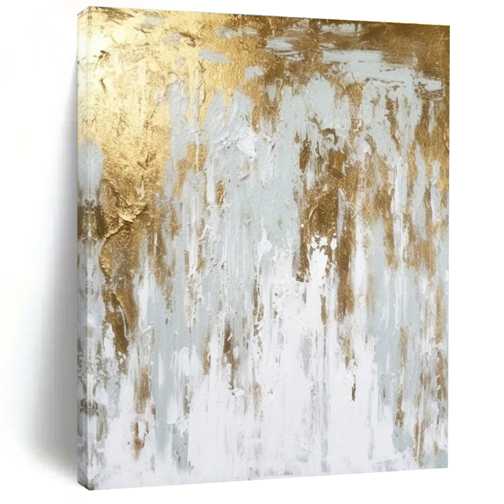 Gold - White Abstract Drip Painting for Modern Minimalist Offices HENG074