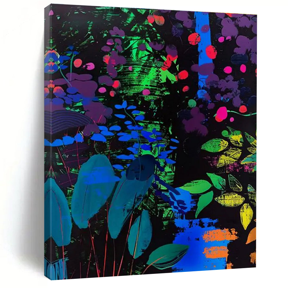 Neon Floral Night Abstract Painting for Trendy Nightclubs HENG095