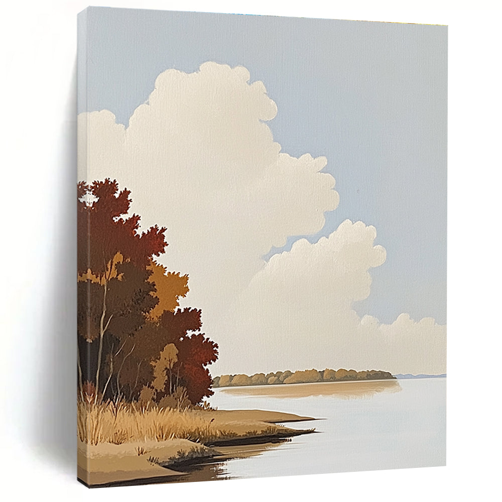 Serene Lake and Clouds Abstract Painting of Calm Nature GAB0155