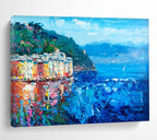 Coastal Village Abstract Painting for Mediterranean - Style Restaurants YHT442