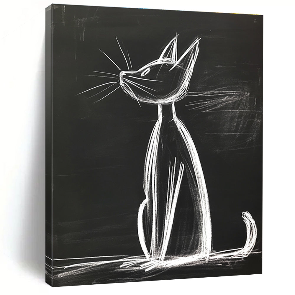 Chalk Cat Drawing Playful Street - Art - Inspired Abstract Painting GAB0342