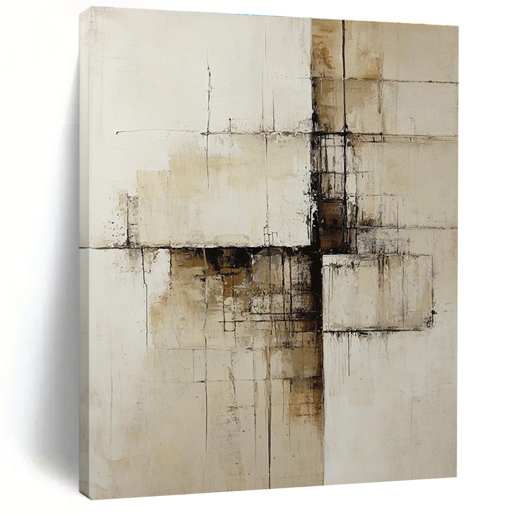 Beige Brown Black Abstract Painting with Textured Minimalism WINK547