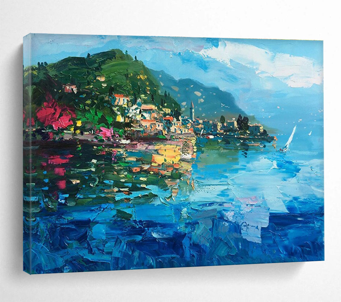 Lake Town Abstract Painting for Lakeside Home Living Rooms YHT487