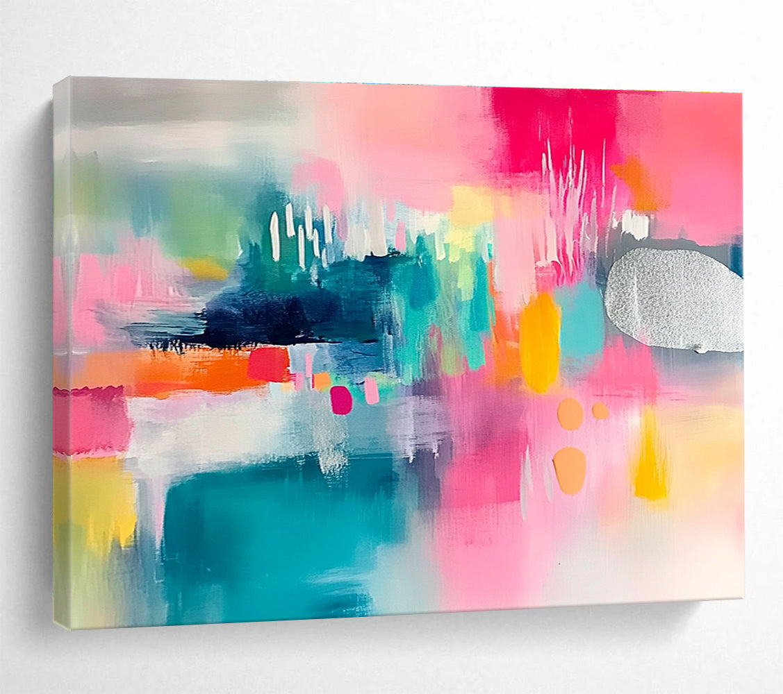 Colorful Abstract Composition with Silver Accent Abstract Painting ABS374