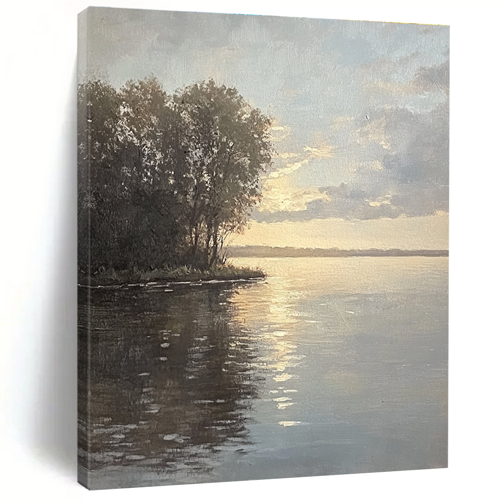 Lake at Sunset Serene Landscape Abstract Painting GAB0333
