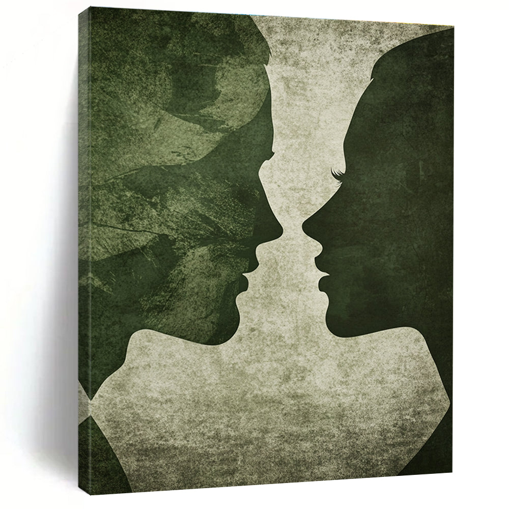 Green Silhouette Faces Mysterious Abstract Painting for Thought - Provoking Spaces GAB1493