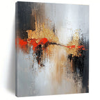 Gray Gold Red Abstract Painting with Dramatic Contrast WINK556