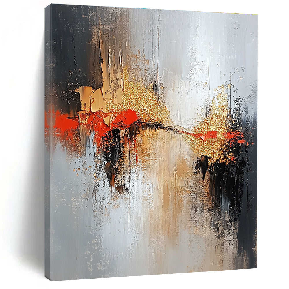 Gray Gold Red Abstract Painting with Dramatic Contrast WINK556