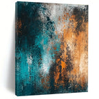 Teal and Orange Textured Abstract Painting with Fiery Calm WINK289